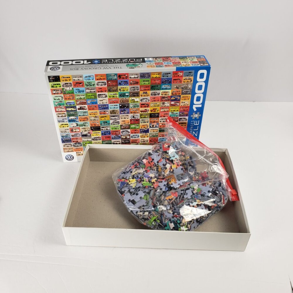 Puzzle EuroGraphics 1000pc VW Groovy Bus 19x26 Automobiles Used Jigsaw Vacay